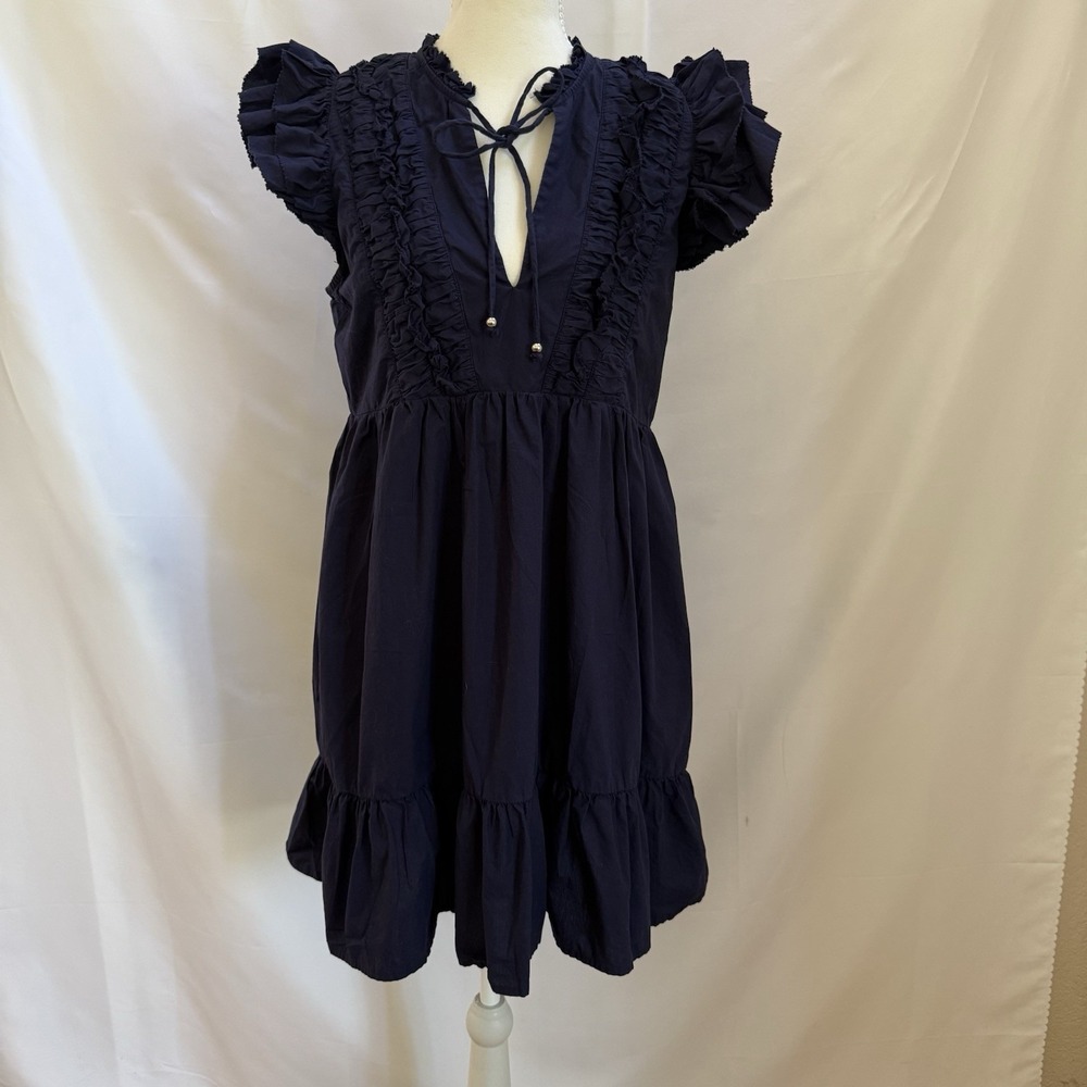 Caroline Constas Tiered Ruffled Mini Dress Womens S Blue Poplin Babydoll Resort